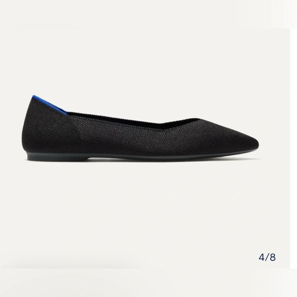 Rothy's The Point II Pointed Flats in Black with Blue Trim - Picture 2 of 5